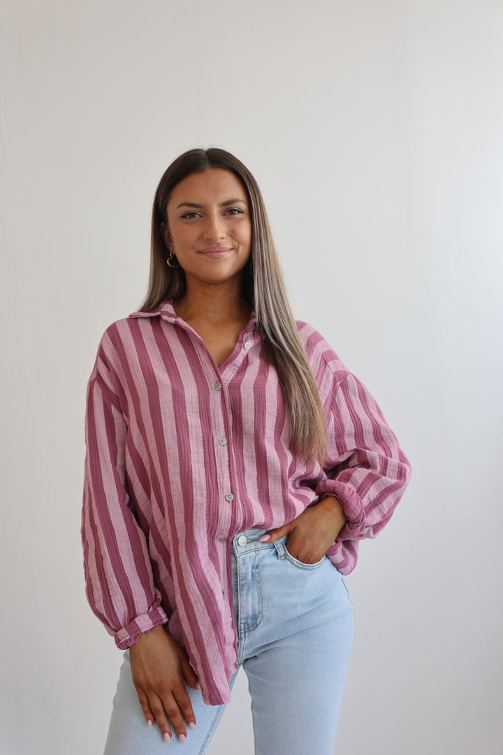 Kurzes Blusenhemd aus Musselin Blockstripes