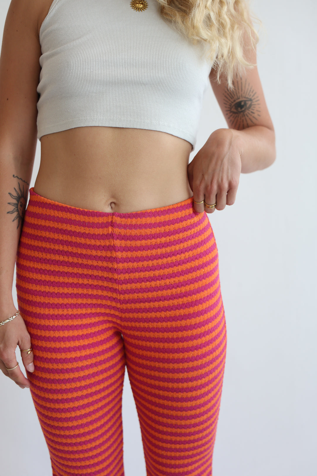 Striped Knit Flared Pants