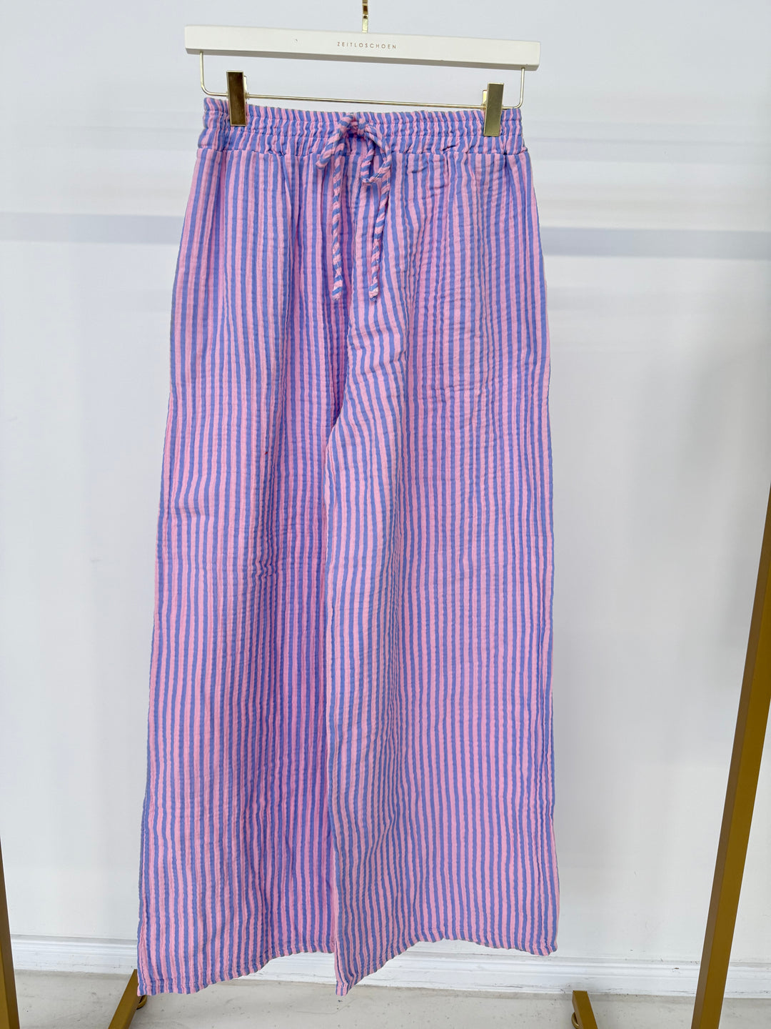 Lange MUSSELINHOSE MIT STREIFEN BLAU-ROSA (B-WARE)