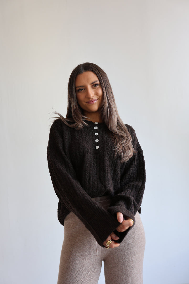 Ribbed Button Pullover