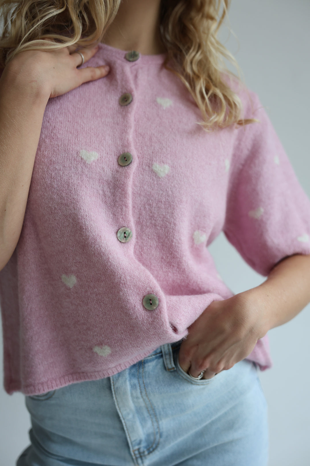 Kurzarm Cardigan Jolina mit Herzprint