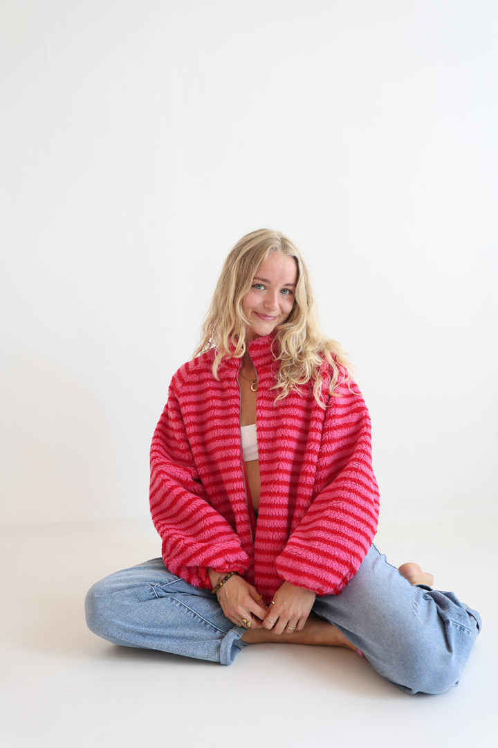 Fluffy Stripe Fleece Jacket