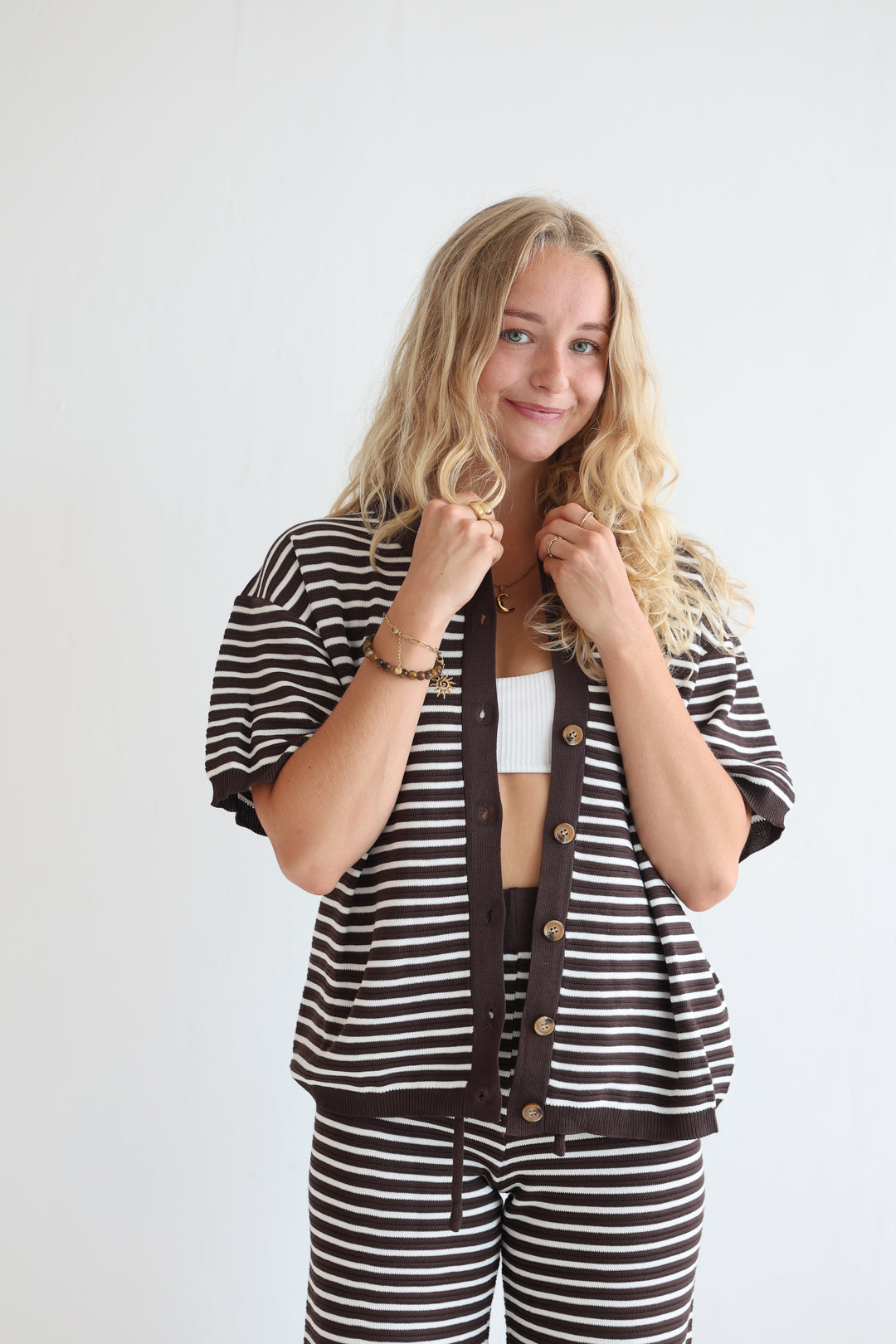 Kurzarm-Cardigan mit Lochstrickmuster Cool Fit