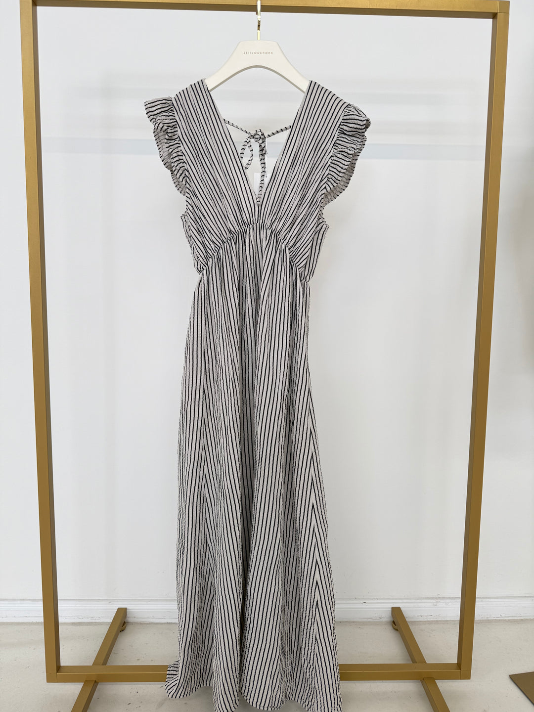 LANGES MUSSELINKLEID CASUAL STRIPES SCHWARZ (B-WARE)