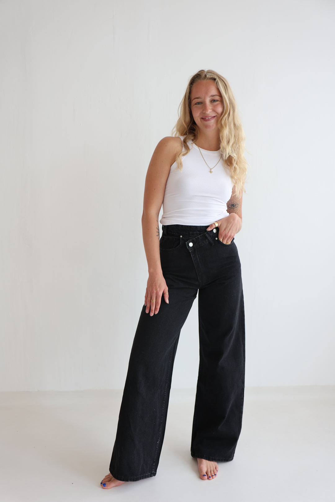 Cross Front Wide Leg Jeans