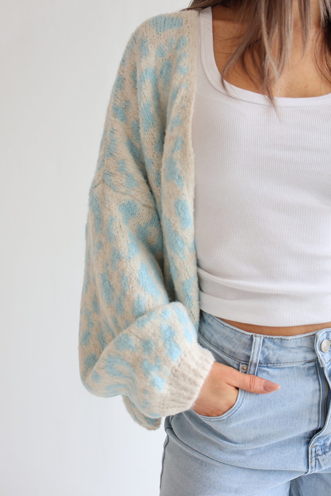 Offener Cardigan mit Leoprint