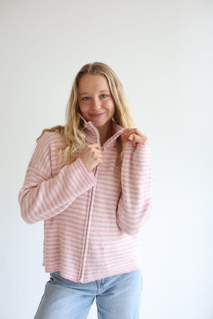 Zip Cardigan Fine Stripes