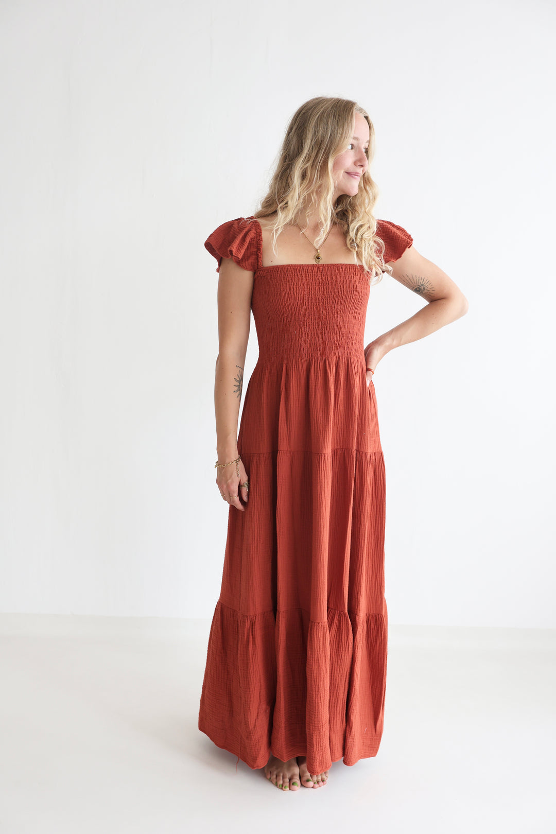 Langes Kleid mit Raffung Livia