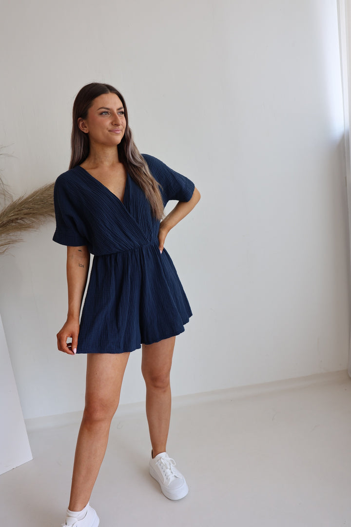 Musselin-Jumpsuit mit V-Ausschnitt Mara