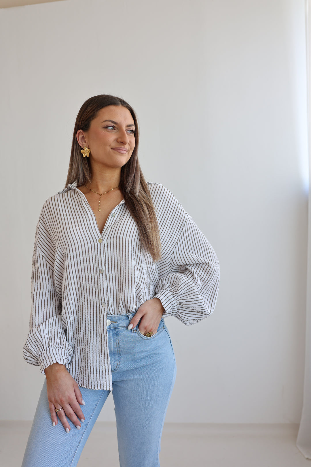 Kurzes Blusenhemd aus Musselin Narrow Stripes