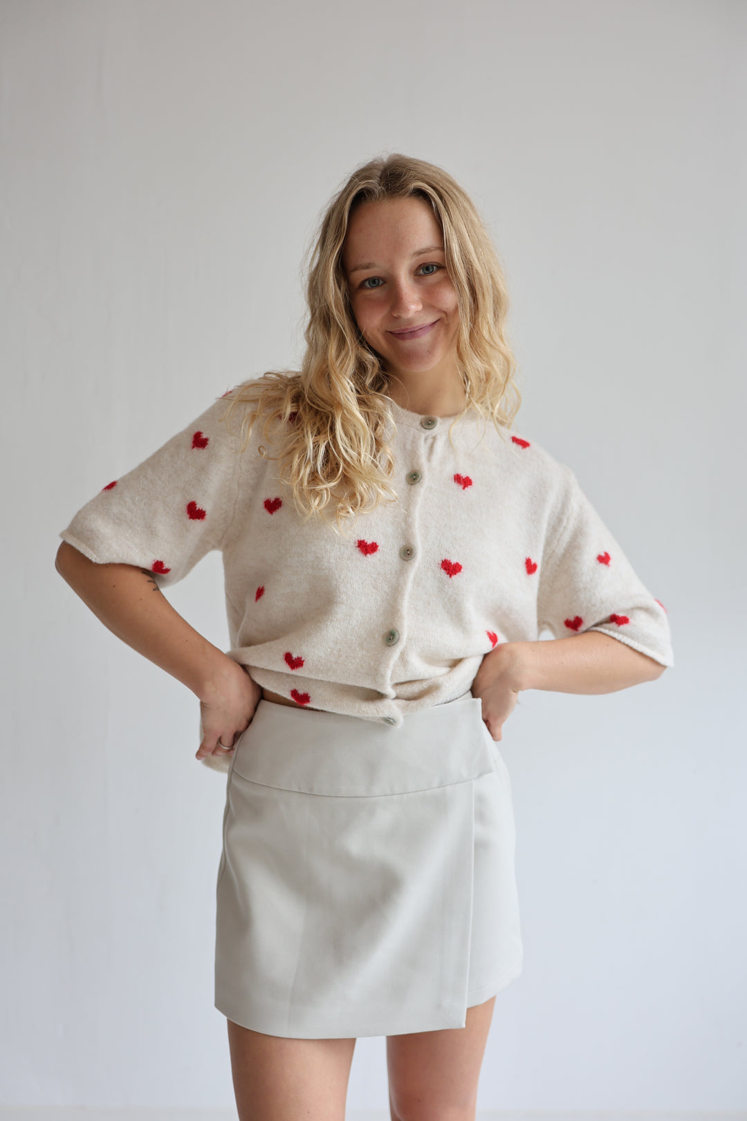 Kurzarm Cardigan Jolina mit Herzprint