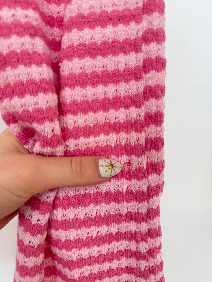 STRIPED KNIT FLARED PANTS BUBBLE  PINK (B-WARE)