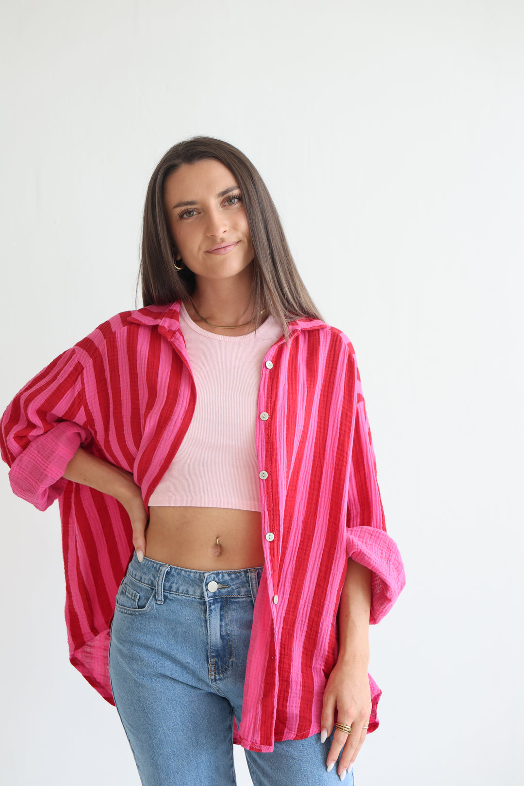 Musselinbluse Blockstripes