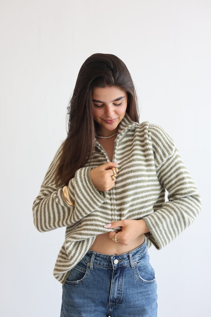 Zip Cardigan Fine Stripes