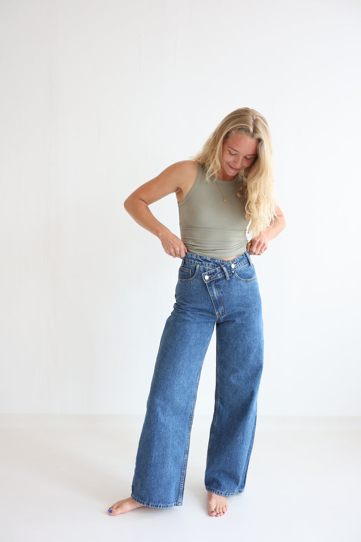 Cross Front Wide Leg Jeans