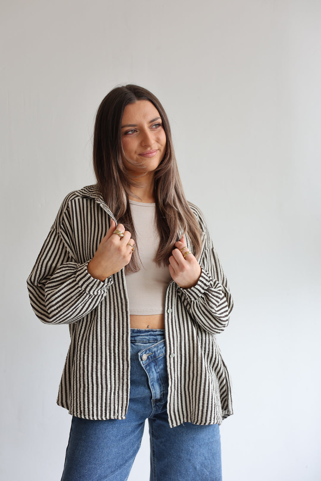 Kurzes Blusenhemd aus Musselin Wide Stripes