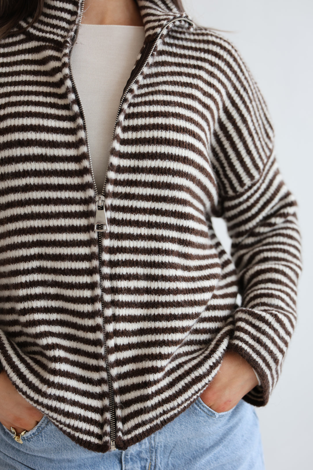 Zip Cardigan Fine Stripes