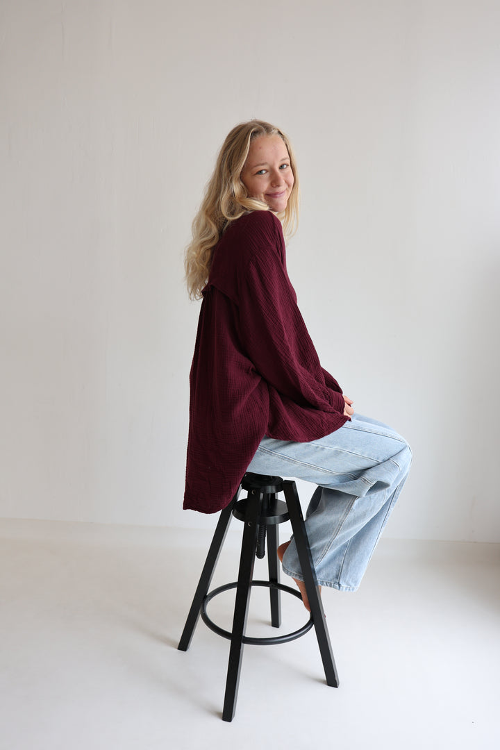 Kurzes Blusenhemd aus Musselin (einfarbig)