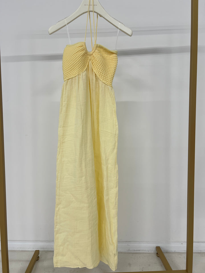 LANGES KLEID MIT HÄKELDETAILS MIDSUMMER LEMON GR.M/L (B-WARE)