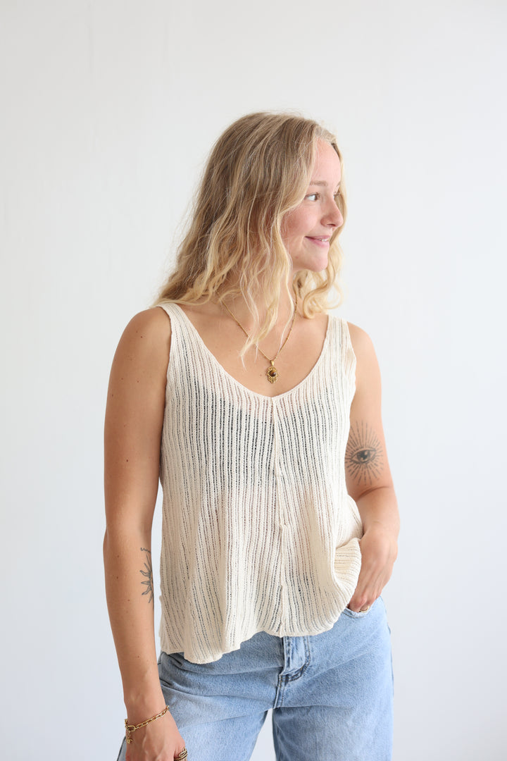 Ribbed Sleeveless V-Neck Top