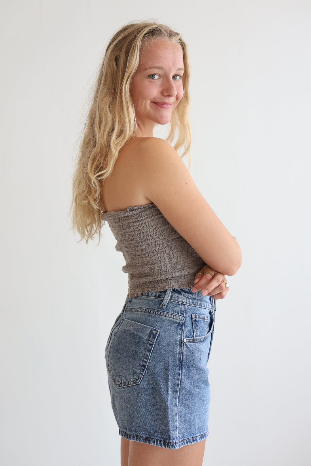 Elastic Waist Denim Shorts