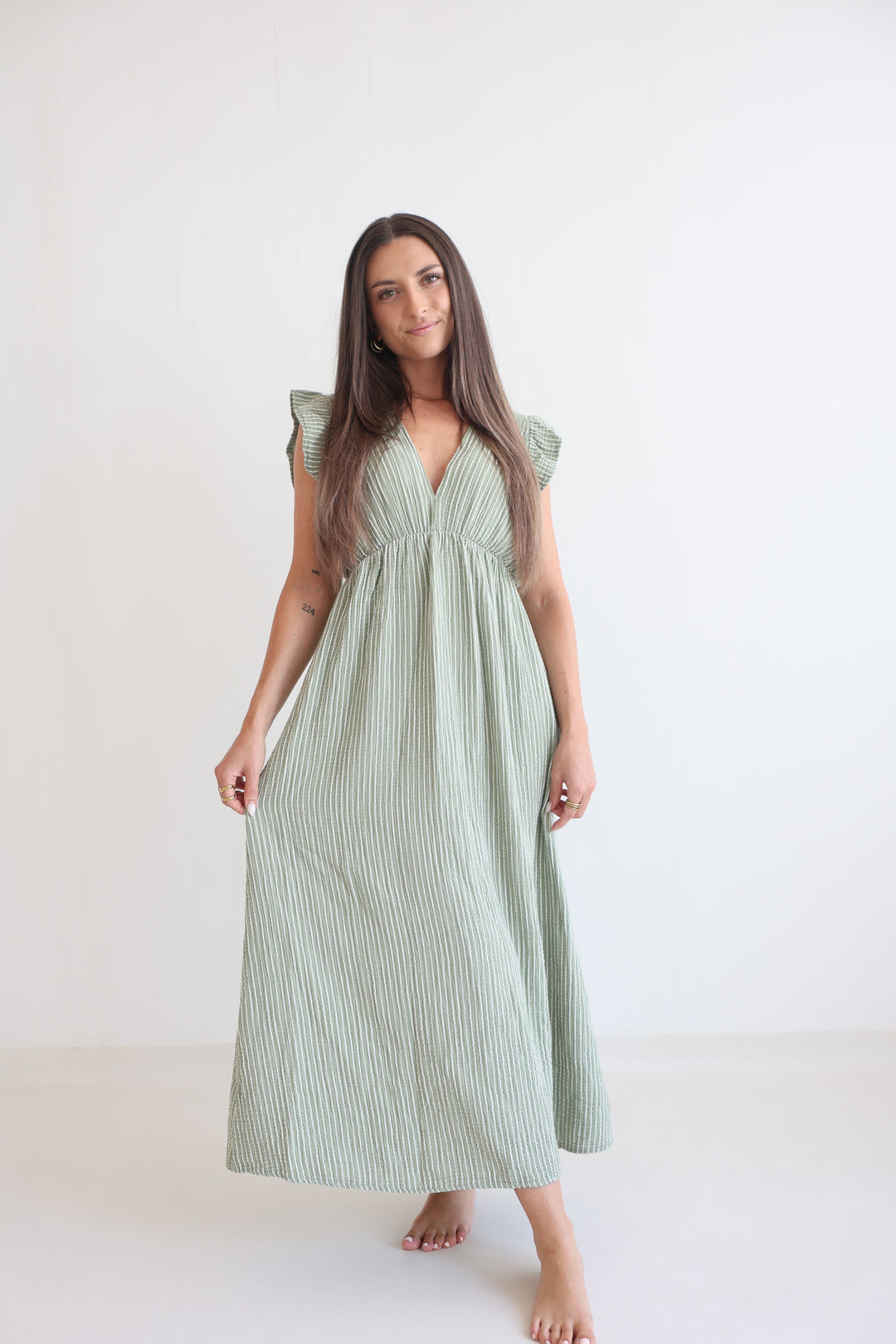 Langes Musselinkleid Casual Stripes