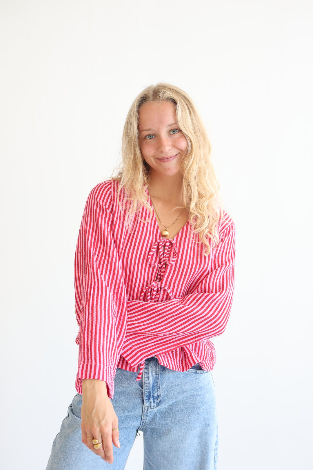 Cotton Striped Tie-Front Blouse