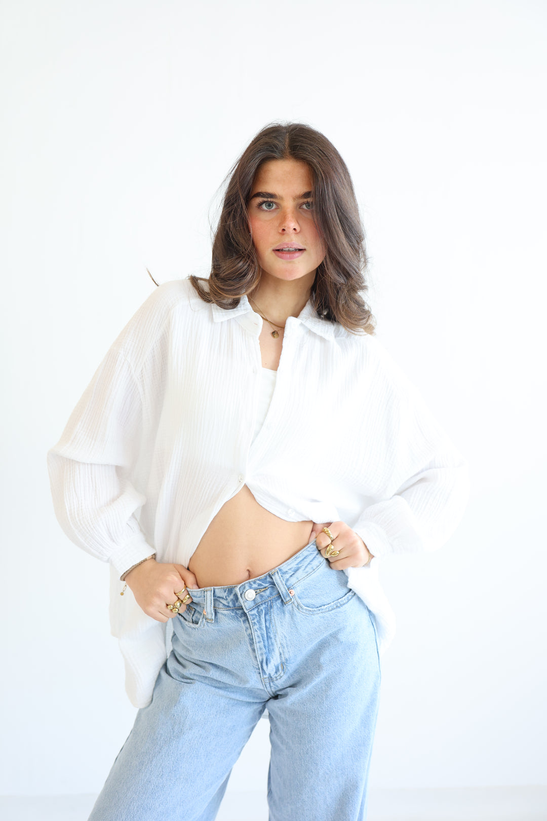 Oversize Blusenhemd aus Musselin Golden Eye