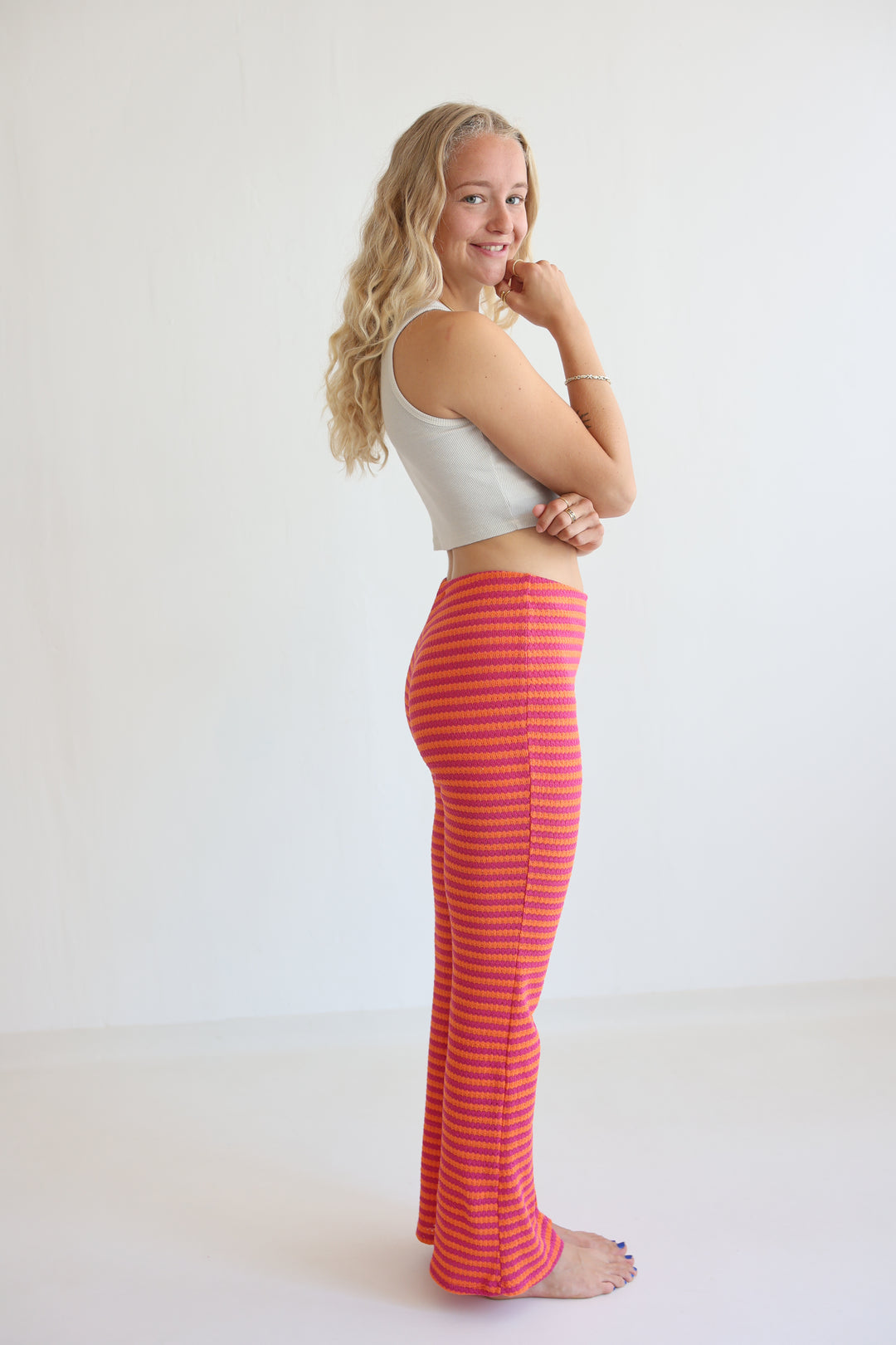 Striped Knit Flared Pants