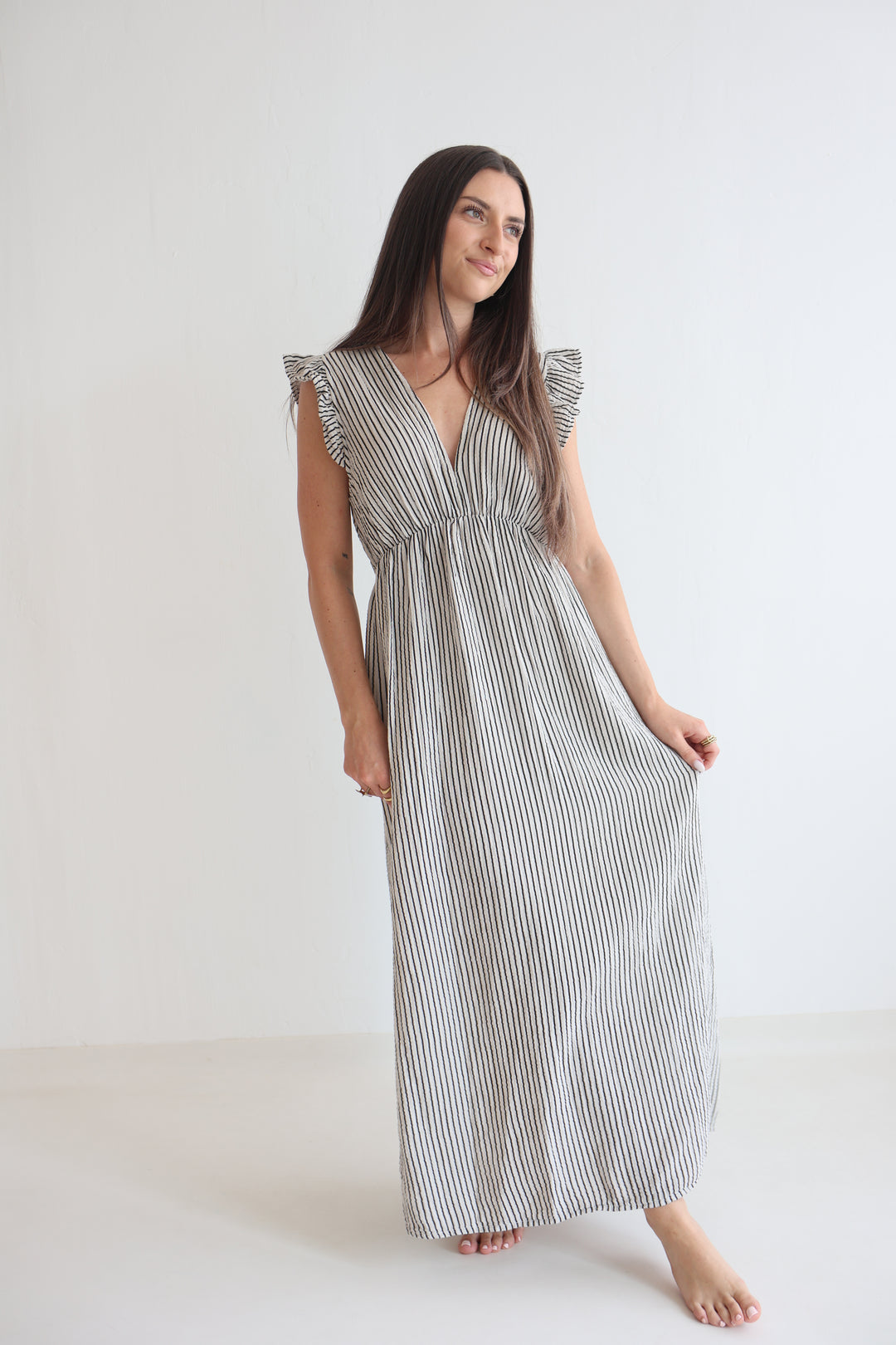 Langes Musselinkleid Casual Stripes