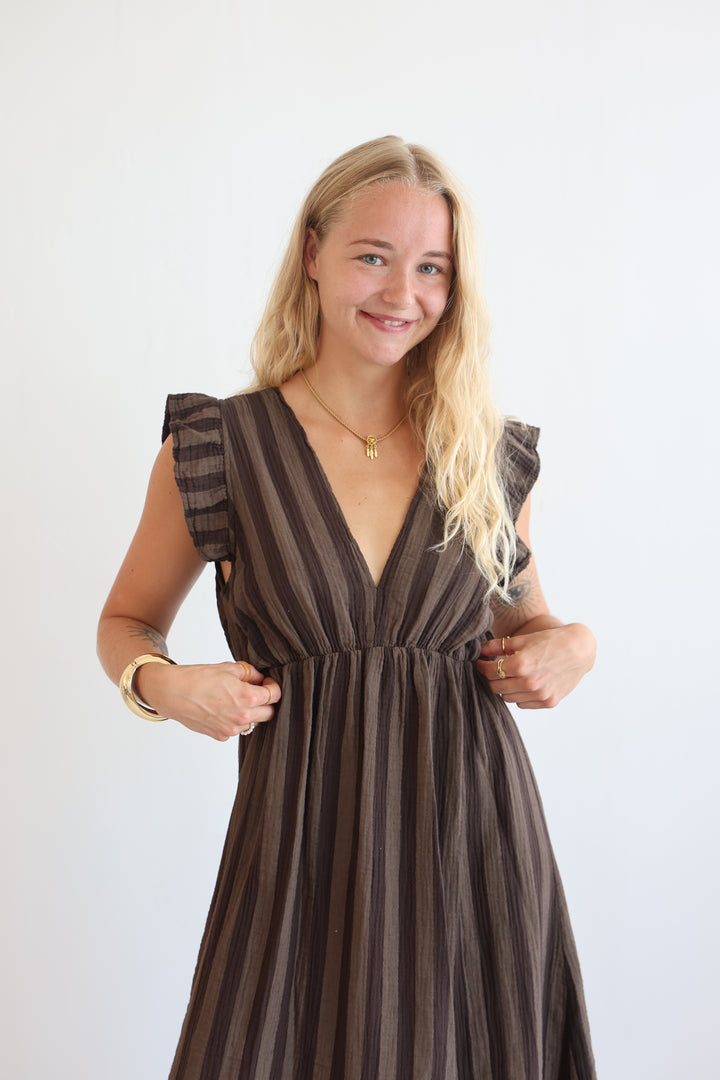 Langes Musselinkleid Blockstripes