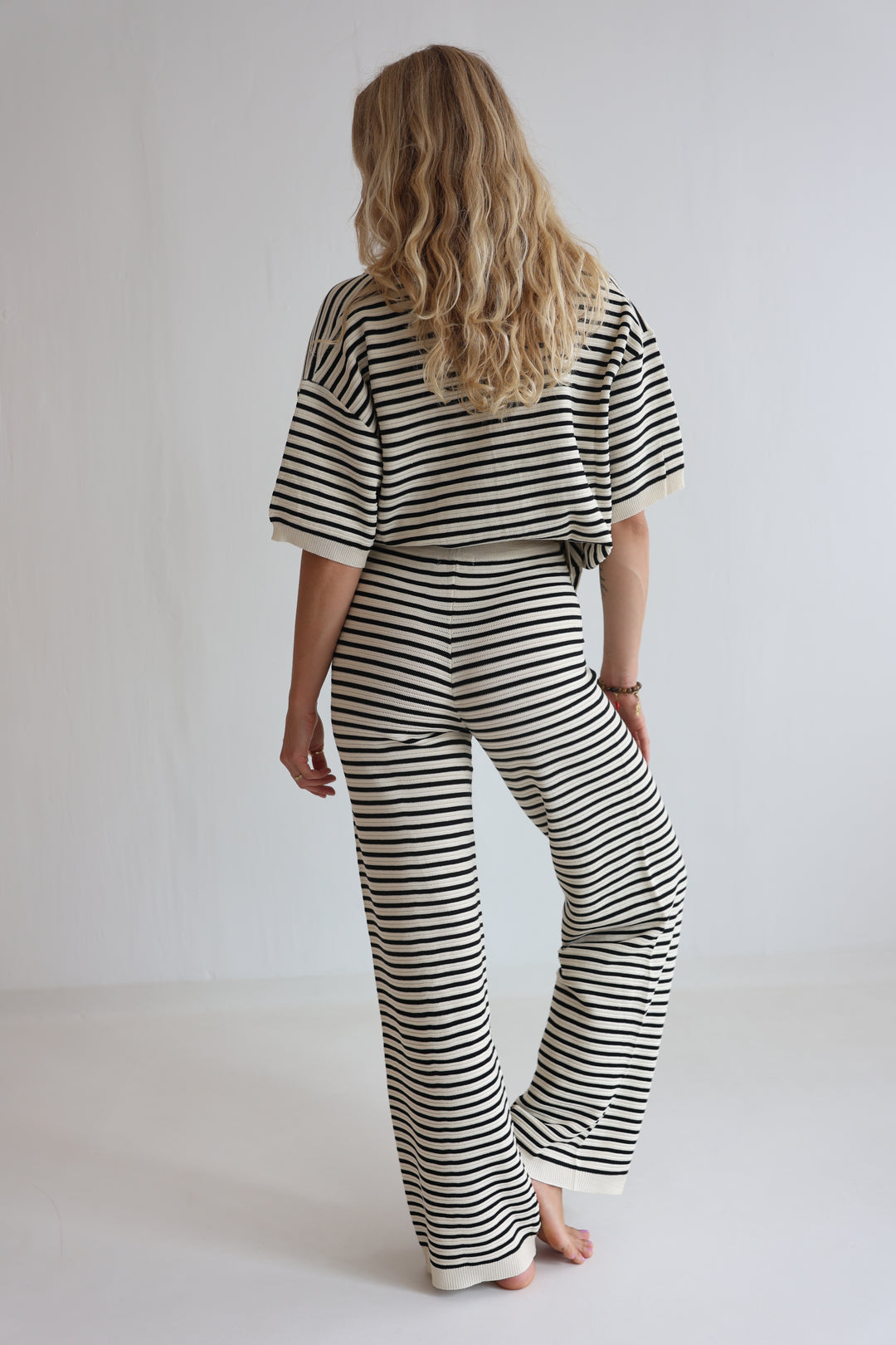 Gestreifte Hose mit Lochstrickmuster Cool Fit