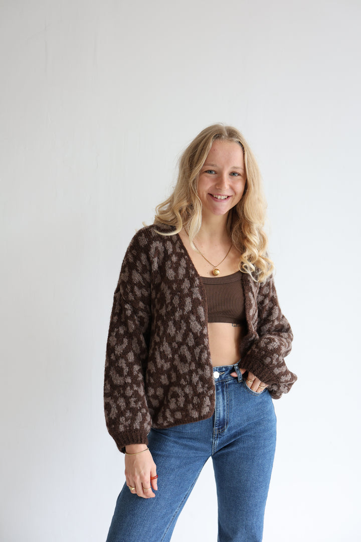 Offener Cardigan mit Leoprint