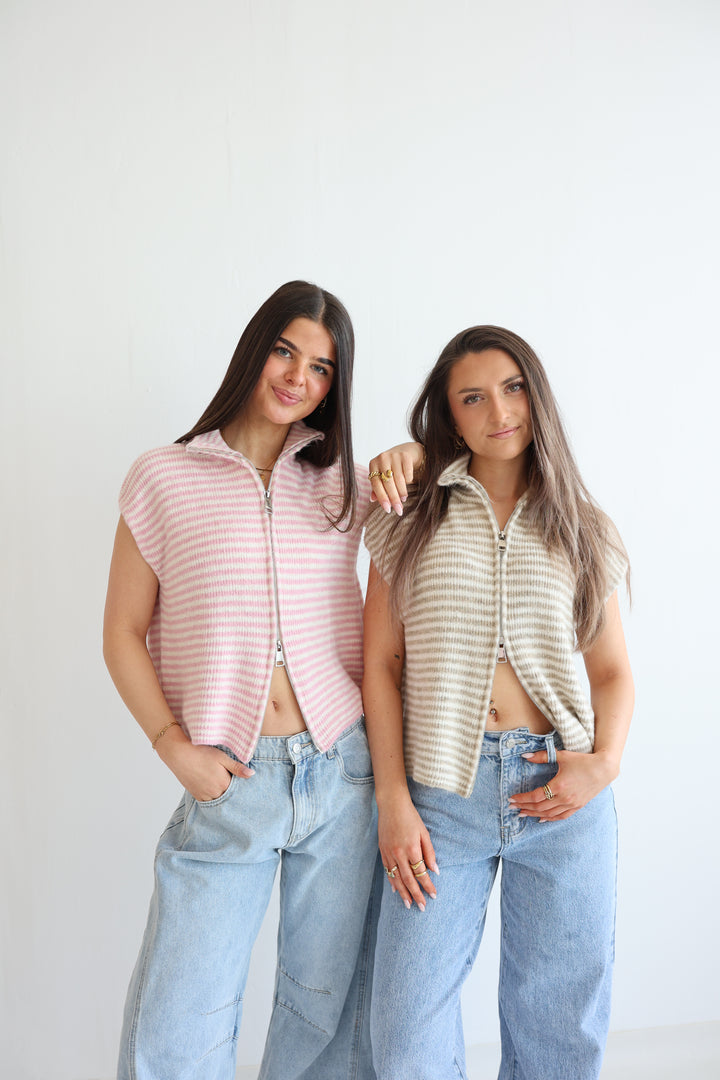 Zip Vest Fine Stripes