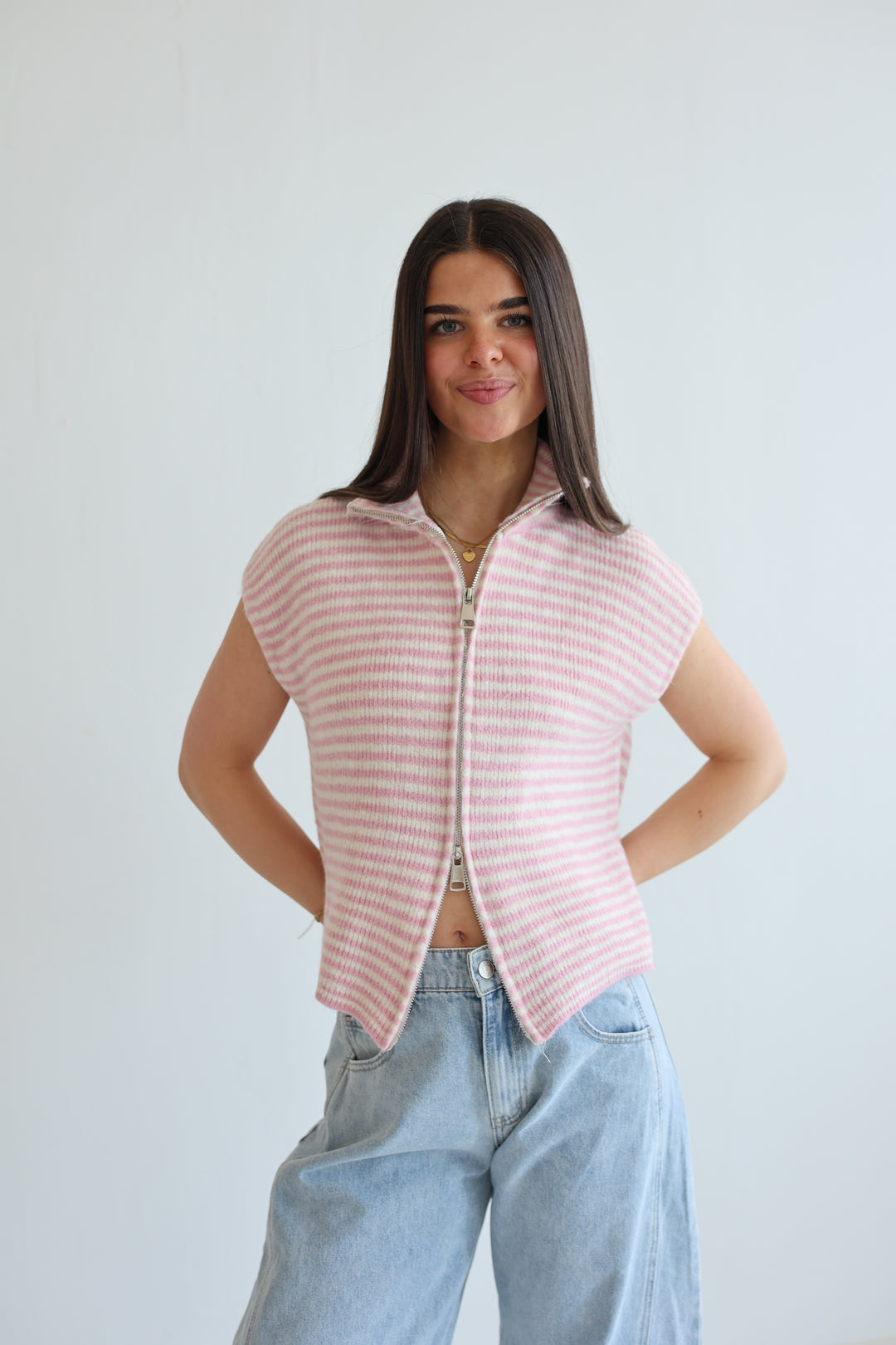 Zip Vest Fine Stripes