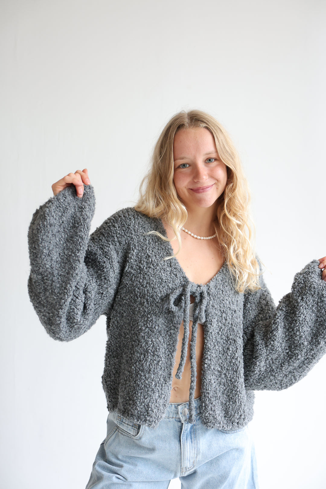 Teddy Knot Cardigan Fluffy Tie
