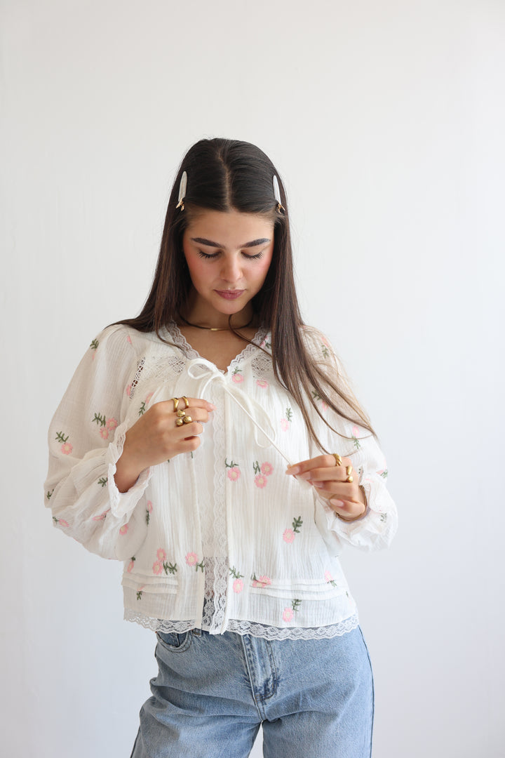Pink Floral Musselin Cardigan
