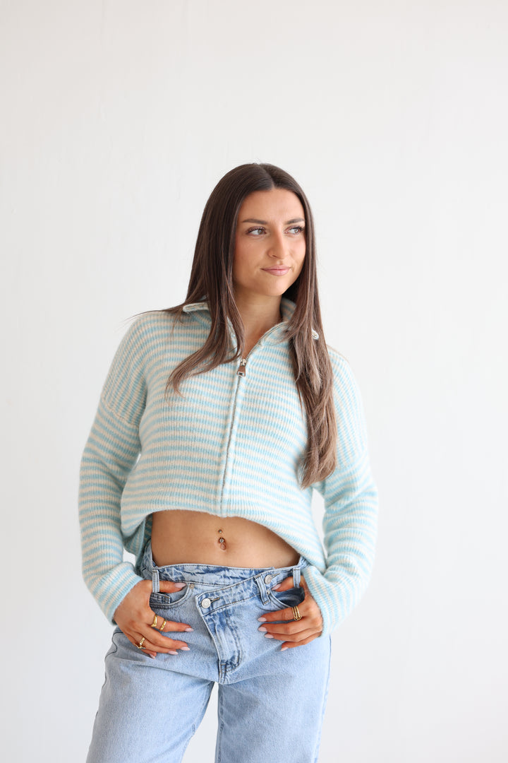Zip Cardigan Fine Stripes