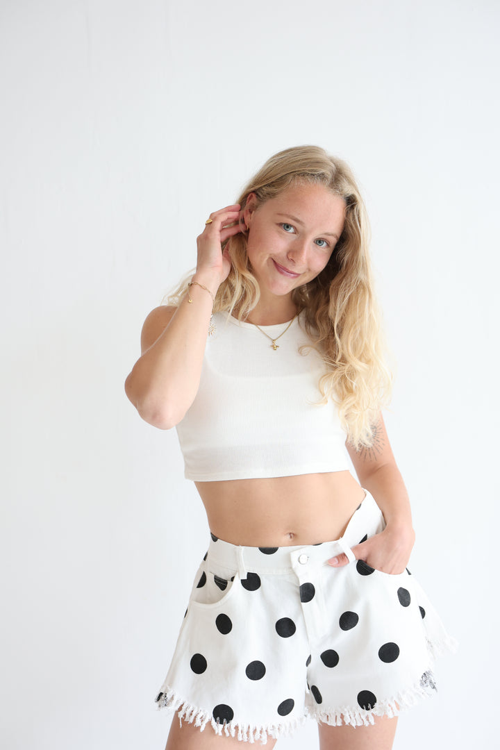 Vintage Polka Dots Denim Shorts