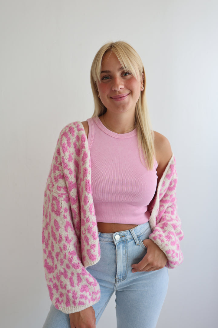 Offener Cardigan mit Leoprint