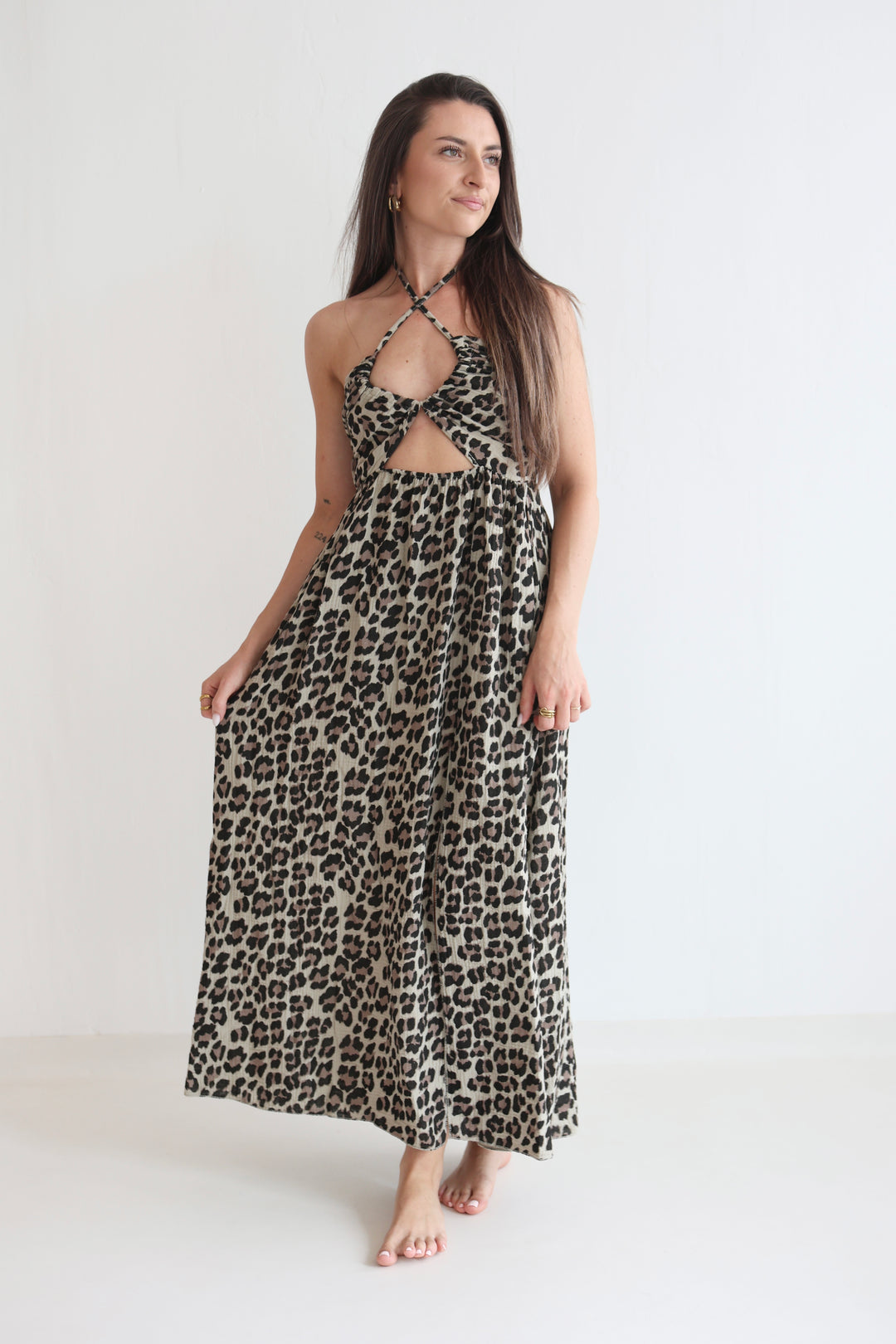 Langes Musselinkleid mit Cut-Outs Leona