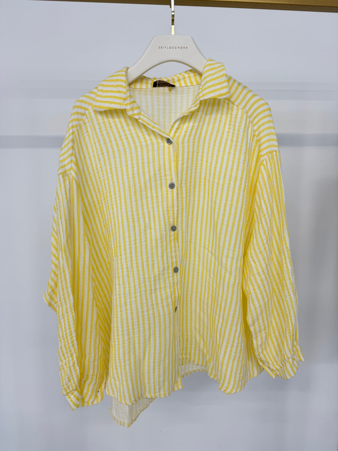 KURZES BLUSENHEMD AUS MUSSELIN MIT STREIFEN LEMON (B-WARE)