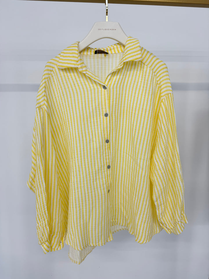 KURZES BLUSENHEMD AUS MUSSELIN MIT STREIFEN LEMON (B-WARE)