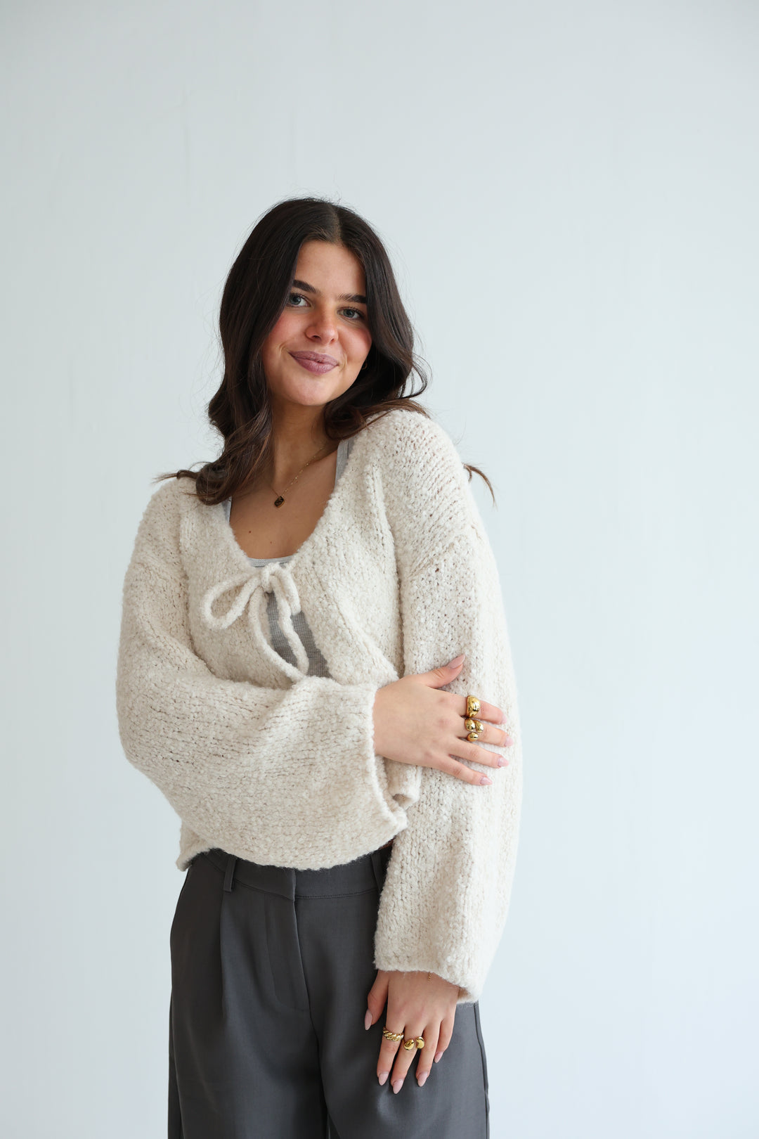 Teddy Knot Cardigan Fluffy Tie