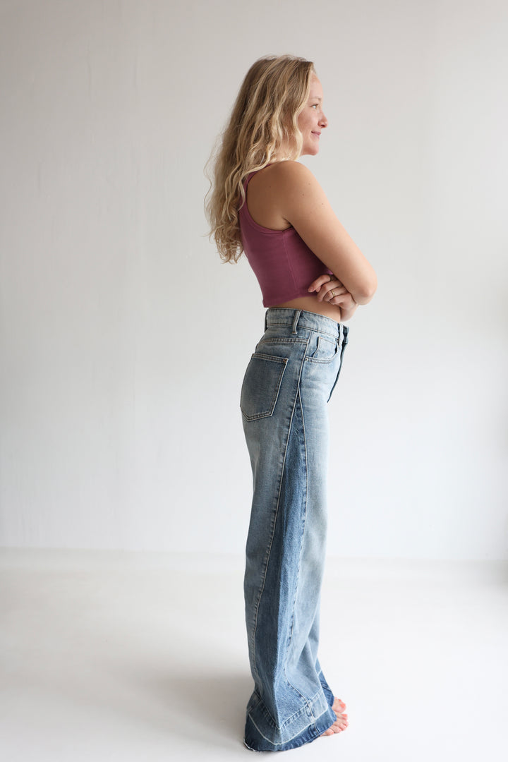 Block Fade Wide Leg Jeans