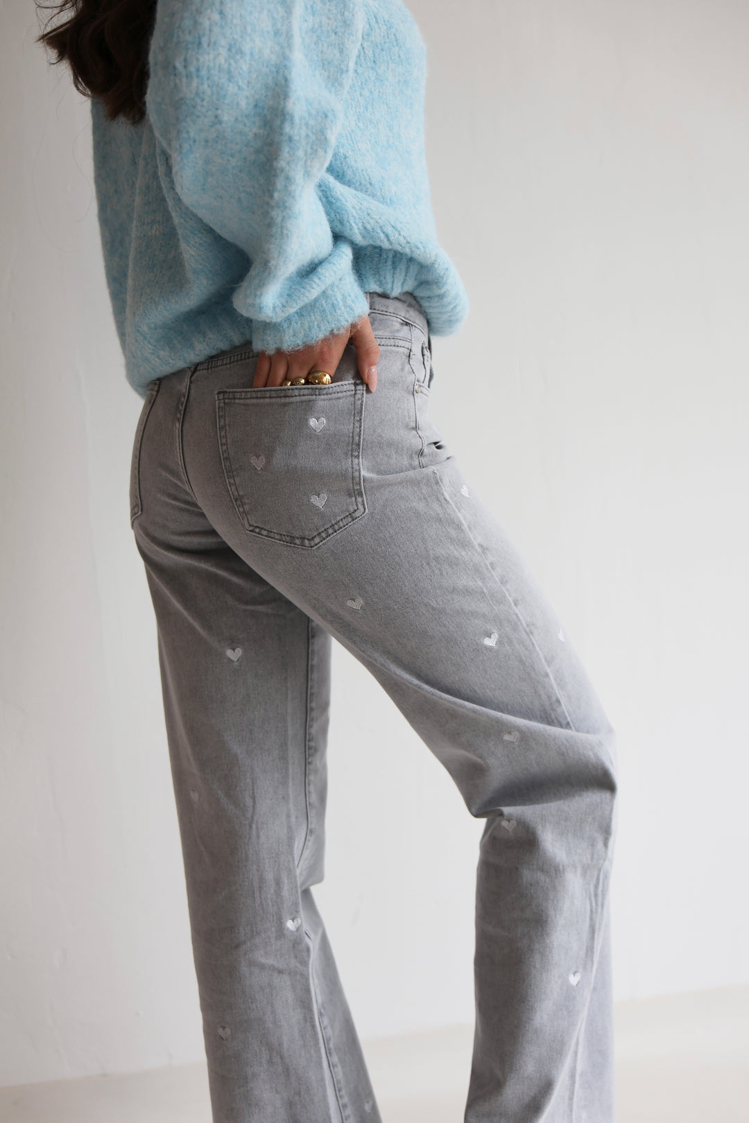 Straight Fit Jeans Grey Hearts