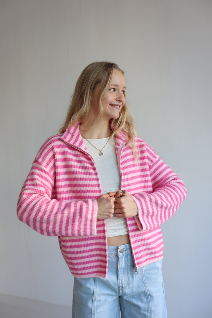 Striped Zip Cardigan