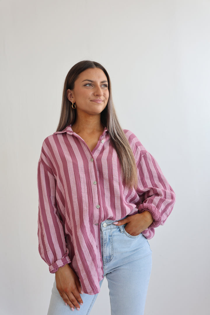 Kurzes Blusenhemd aus Musselin Blockstripes