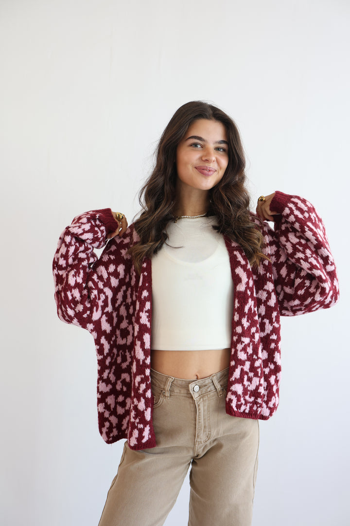Offener Cardigan mit Leoprint
