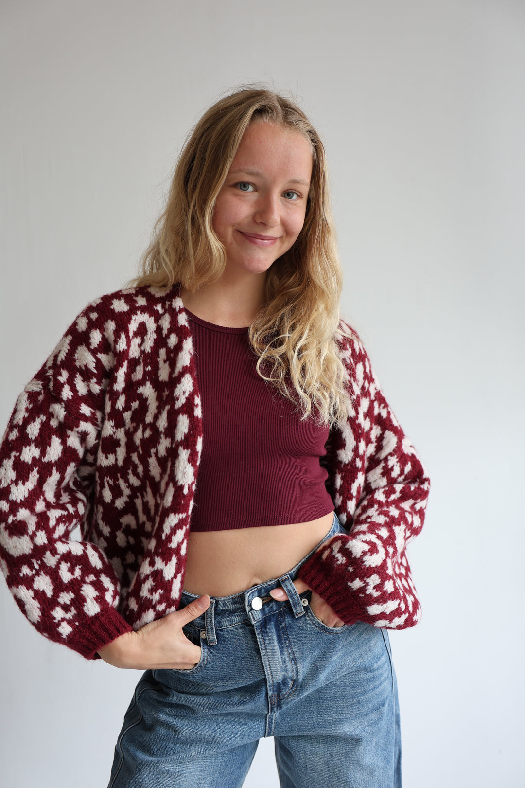 Offener Cardigan mit Leoprint